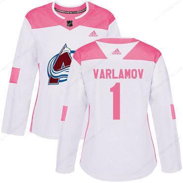 Adidas Colorado Avalanche #1 Semyon Varlamov White Pink Authentic Fashion Women’s Stitched NHL Jersey