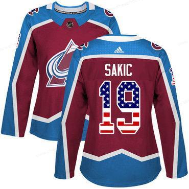 Adidas Colorado Avalanche #19 Joe Sakic Burgundy Home Authentic Usa Flag Women’s Stitched NHL Jersey