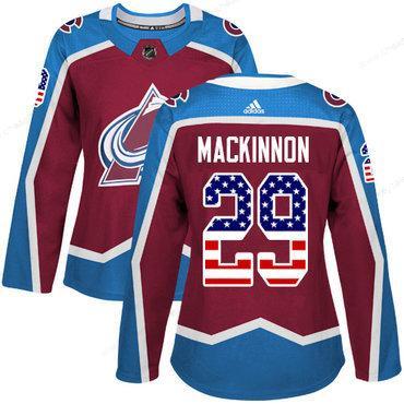 Adidas Colorado Avalanche #29 Nathan Mackinnon Burgundy Home Authentic Usa Flag Women’s Stitched NHL Jersey