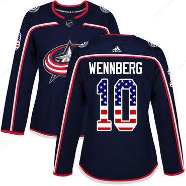 Adidas Columbus Blue Jackets #10 Alexander Wennberg Navy Blue Home Authentic Usa Flag Women’s Stitched NHL Jersey