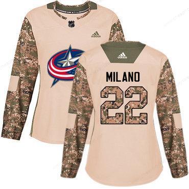 Adidas Columbus Blue Jackets #22 Sonny Milano Camo Authentic 2017 Veterans Day Women’s Stitched NHL Jersey