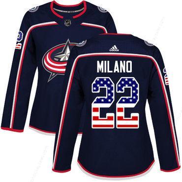Adidas Columbus Blue Jackets #22 Sonny Milano Navy Blue Home Authentic Usa Flag Women’s Stitched NHL Jersey