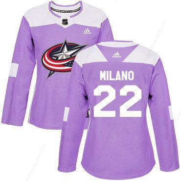 Adidas Columbus Blue Jackets #22 Sonny Milano Purple Authentic Fights Cancer Women’s Stitched NHL Jersey
