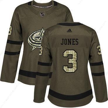 Adidas Columbus Blue Jackets #3 Seth Jones Green Salute To Service Women’s Stitched NHL Jersey