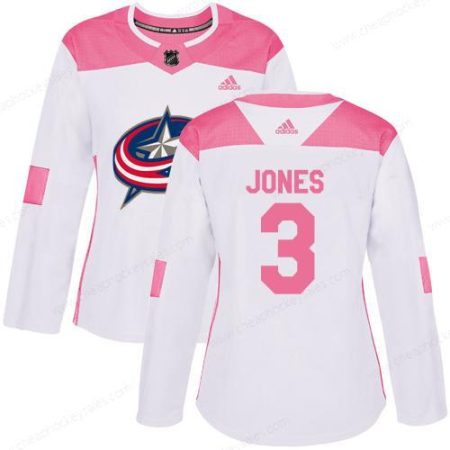 Adidas Columbus Blue Jackets #3 Seth Jones White Pink Authentic Fashion Women’s Stitched NHL Jersey