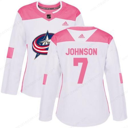 Adidas Columbus Blue Jackets #7 Jack Johnson White Pink Authentic Fashion Women’s Stitched NHL Jersey