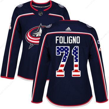 Adidas Columbus Blue Jackets #71 Nick Foligno Navy Blue Home Authentic Usa Flag Women’s Stitched NHL Jersey