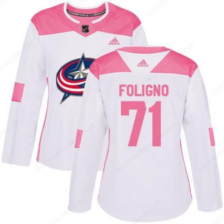 Adidas Columbus Blue Jackets #71 Nick Foligno White Pink Authentic Fashion Women’s Stitched NHL Jersey