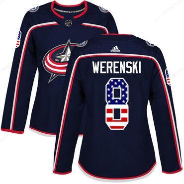 Adidas Columbus Blue Jackets #8 Zach Werenski Navy Blue Home Authentic Usa Flag Women’s Stitched NHL Jersey