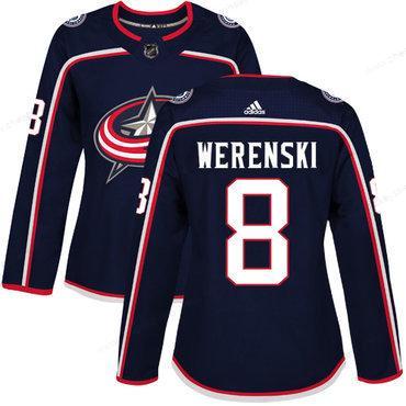 Adidas Columbus Blue Jackets #8 Zach Werenski Navy Blue Home Authentic Women’s Stitched NHL Jersey