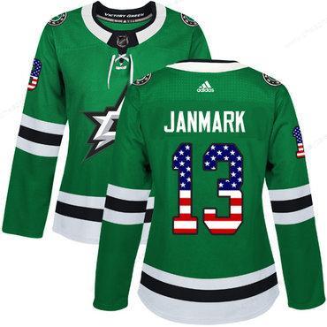 Adidas Dallas Stars #13 Mattias Janmark Green Home Authentic Usa Flag Women’s Stitched NHL Jersey