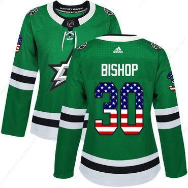 Adidas Dallas Stars #30 Ben Bishop Green Home Authentic Usa Flag Women’s Stitched NHL Jersey