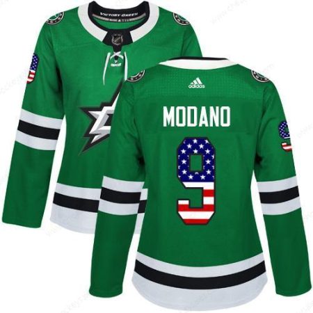 Adidas Dallas Stars #9 Mike Modano Green Home Authentic Usa Flag Women’s Stitched NHL Jersey