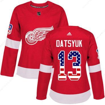 Adidas Detroit Red Wings #13 Pavel Datsyuk Red Home Authentic Usa Flag Women’s Stitched NHL Jersey