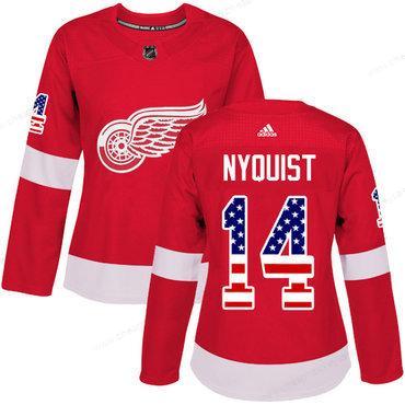 Adidas Detroit Red Wings #14 Gustav Nyquist Red Home Authentic Usa Flag Women’s Stitched NHL Jersey