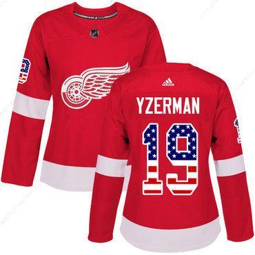 Adidas Detroit Red Wings #19 Steve Yzerman Red Home Authentic Usa Flag Women’s Stitched NHL Jersey