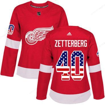 Adidas Detroit Red Wings #40 Henrik Zetterberg Red Home Authentic Usa Flag Women’s Stitched NHL Jersey