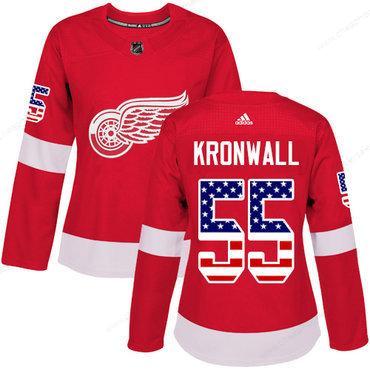 Adidas Detroit Red Wings #55 Niklas Kronwall Red Home Authentic Usa Flag Women’s Stitched NHL Jersey