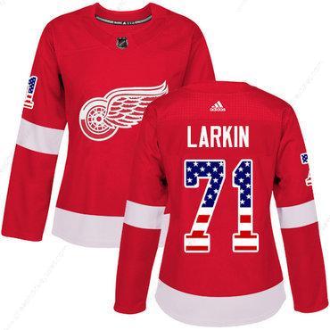 Adidas Detroit Red Wings #71 Dylan Larkin Red Home Authentic Usa Flag Women’s Stitched NHL Jersey