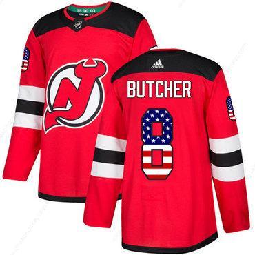 Adidas Devils #8 Will Butcher Red Home Authentic Usa Flag Stitched NHL Jersey