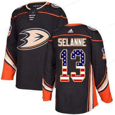 Adidas Ducks #13 Teemu Selanne Black Home Authentic Usa Flag Stitched NHL Jersey