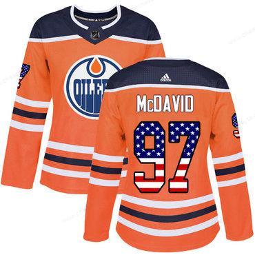 Adidas Edmonton Oilers #97 Connor Mcdavid Orange Home Authentic Usa Flag Women’s Stitched NHL Jersey