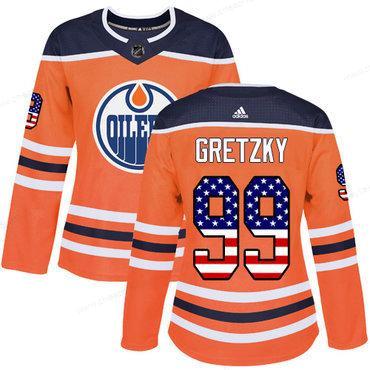 Adidas Edmonton Oilers #99 Wayne Gretzky Orange Home Authentic Usa Flag Women’s Stitched NHL Jersey