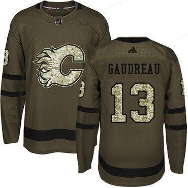 Adidas Flames #13 Johnny Gaudreau Green Salute To Service Stitched Youth NHL Jersey