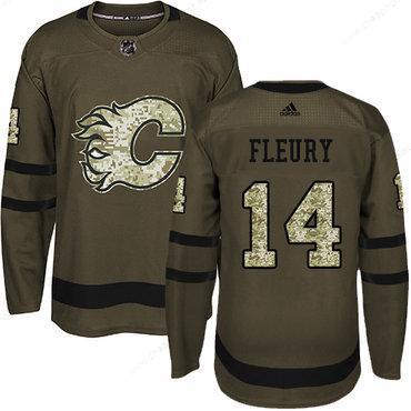 Adidas Flames #14 Theoren Fleury Green Salute To Service Stitched Youth NHL Jersey