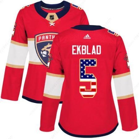 Adidas Florida Panthers #5 Aaron Ekblad Red Home Authentic Usa Flag Women’s Stitched NHL Jersey