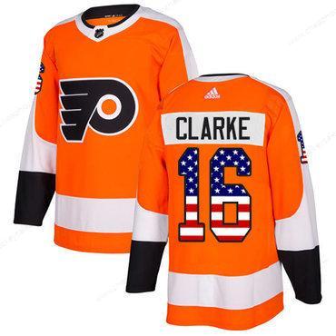 Adidas Flyers #16 Bobby Clarke Orange Home Authentic Usa Flag Stitched NHL Jersey