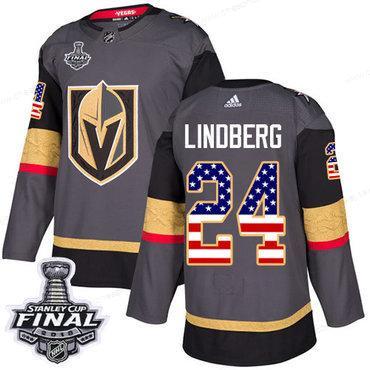 Adidas Golden Knights #24 Oscar Lindberg Grey Home Authentic Usa Flag 2018 Stanley Cup Final Stitched NHL Jersey