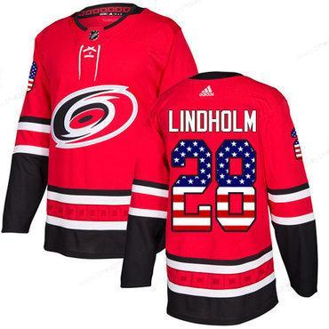 Adidas Hurricanes #28 Elias Lindholm Red Home Authentic Usa Flag Stitched Youth NHL Jersey