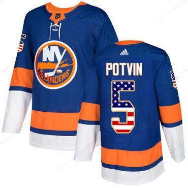 Adidas Islanders #5 Denis Potvin Royal Blue Home Authentic Usa Flag Stitched NHL Jersey