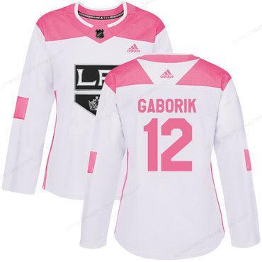 Adidas Los Angeles Kings #12 Marian Gaborik White Pink Authentic Fashion Women’s Stitched NHL Jersey