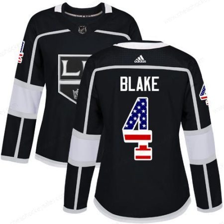 Adidas Los Angeles Kings #4 Rob Blake Black Home Authentic Usa Flag Women’s Stitched NHL Jersey