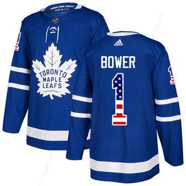 Adidas Maple Leafs #1 Johnny Bower Blue Home Authentic Usa Flag Stitched NHL Jersey