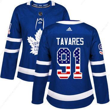 Adidas Maple Leafs #91 John Tavares Blue Home Authentic Usa Flag Women’s Stitched NHL Jersey