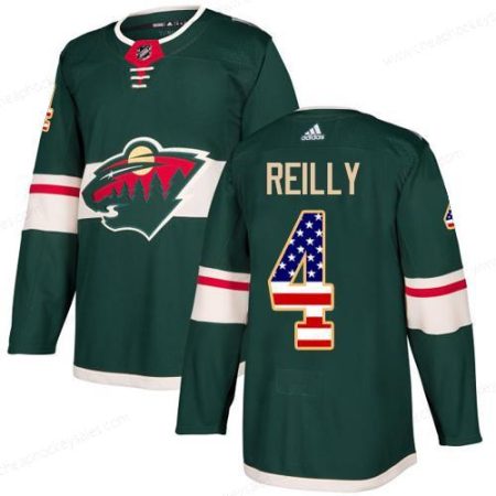 Adidas Minnesota Wild #4 Mike Reilly Green Home Authentic Usa Flag Stitched Youth NHL Jersey