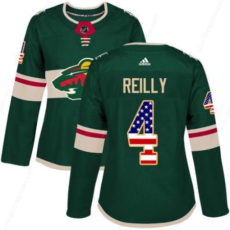 Adidas Minnesota Wild #4 Mike Reilly Green Home Authentic Usa Flag Women’s Stitched NHL Jersey