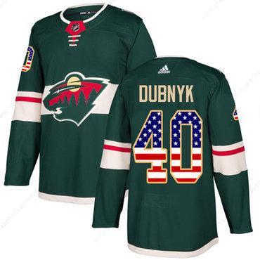 Adidas Minnesota Wild #40 Devan Dubnyk Green Home Authentic Usa Flag Stitched Youth NHL Jersey