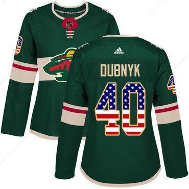 Adidas Minnesota Wild #40 Devan Dubnyk Green Home Authentic Usa Flag Women’s Stitched NHL Jersey