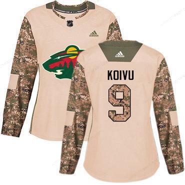 Adidas Minnesota Wild #9 Mikko Koivu Camo Authentic 2017 Veterans Day Women’s Stitched NHL Jersey