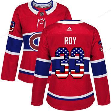 Adidas Montreal Canadiens #33 Patrick Roy Red Home Authentic Usa Flag Women’s Stitched NHL Jersey