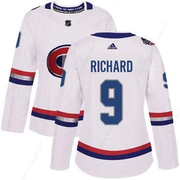 Adidas Montreal Canadiens #9 Maurice Richard White Authentic 2017 100 Classic Women’s Stitched NHL Jersey