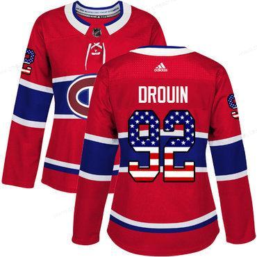 Adidas Montreal Canadiens #92 Jonathan Drouin Red Home Authentic Usa Flag Women’s Stitched NHL Jersey