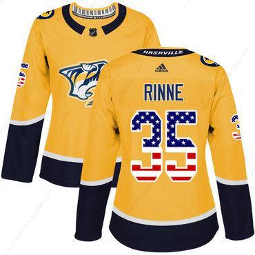 Adidas Nashville Predators #35 Pekka Rinne Yellow Home Authentic Usa Flag Women’s Stitched NHL Jersey