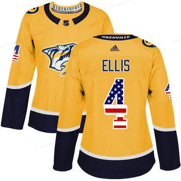 Adidas Nashville Predators #4 Ryan Ellis Yellow Home Authentic Usa Flag Women’s Stitched NHL Jersey