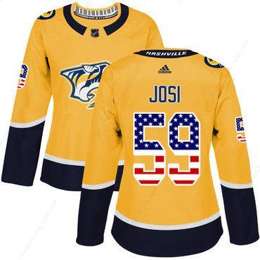 Adidas Nashville Predators #59 Roman Josi Yellow Home Authentic Usa Flag Women’s Stitched NHL Jersey