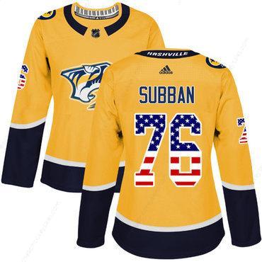 Adidas Nashville Predators #76 P.K Subban Yellow Home Authentic Usa Flag Women’s Stitched NHL Jersey